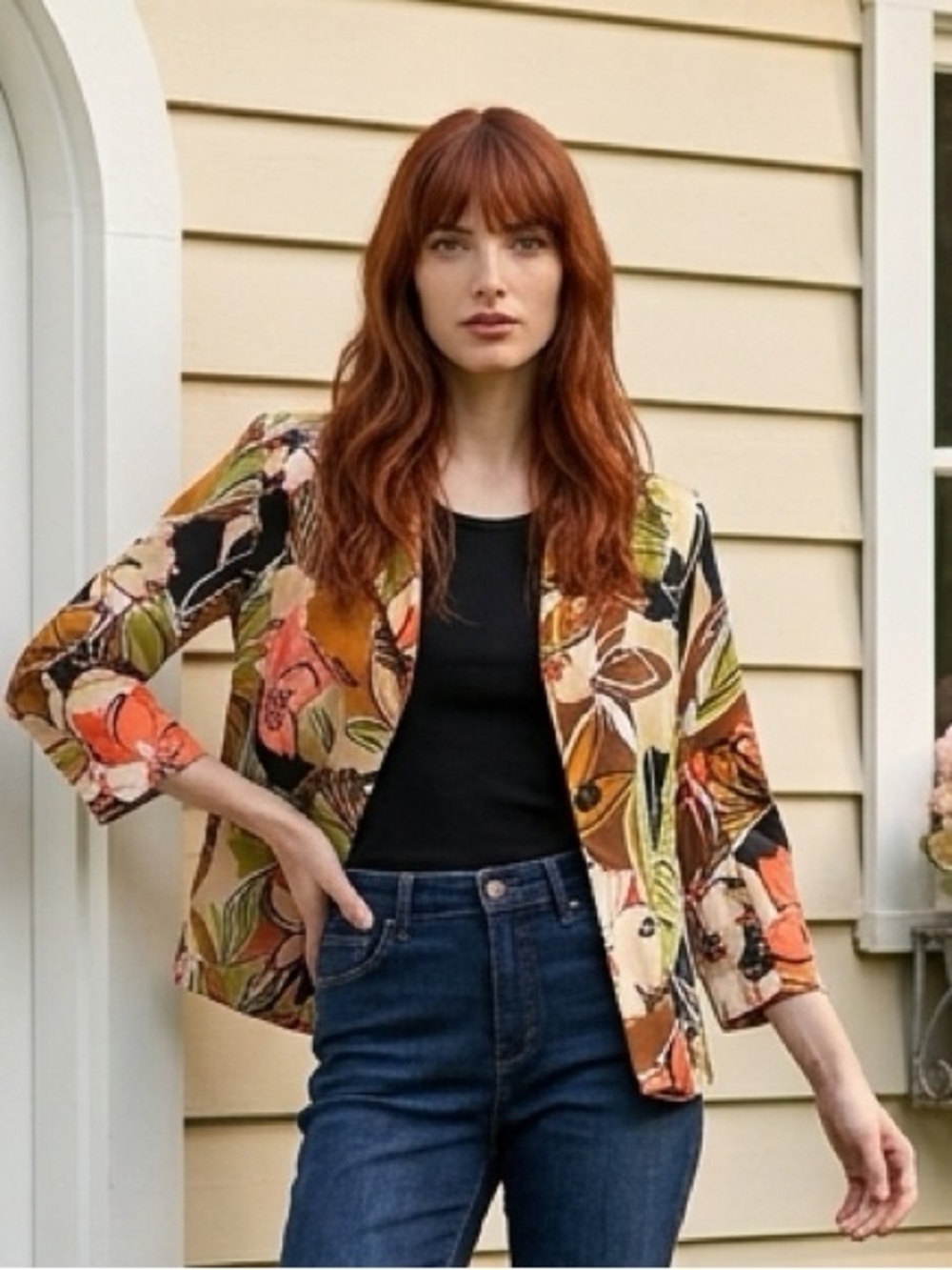Erin London Womens Casual Floral Blazer Jacket Size S Stretch Cotton Career Chic